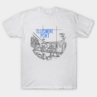 Ellesmere Port Map (Blue & White) T-Shirt